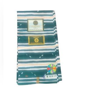 Green, Yellow & White Striped 100% Cotton Wax Fabric NWT
